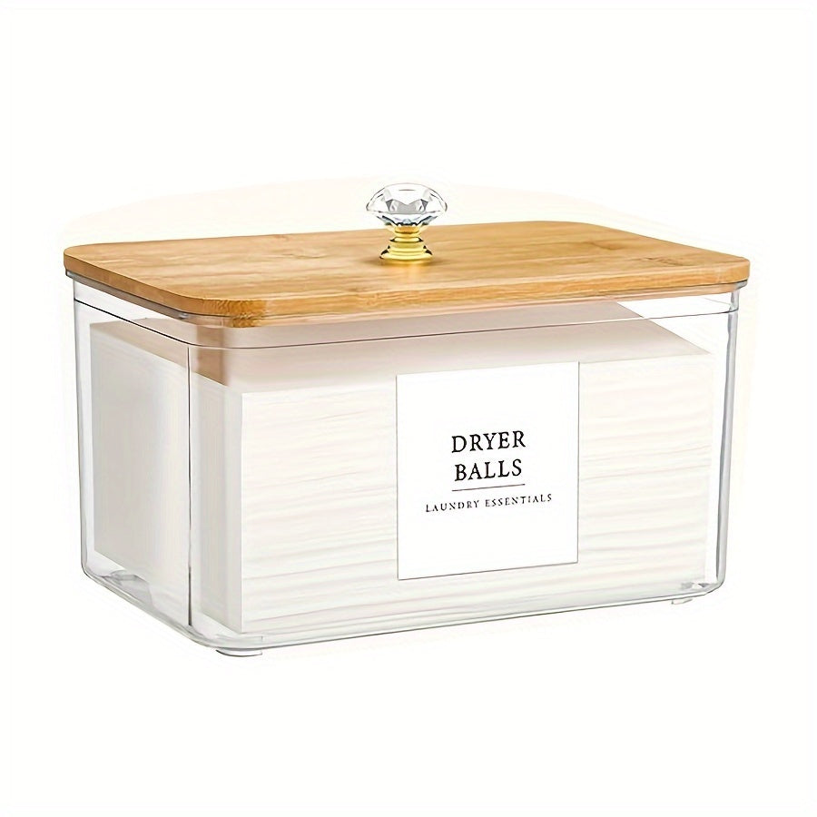 TEMU Farmhouse Clear Plastic Laundry Dryer Sheet & Detergent Pod Dispenser With Lid - High Quality Rectangular Storage Box, Labels For Organization,