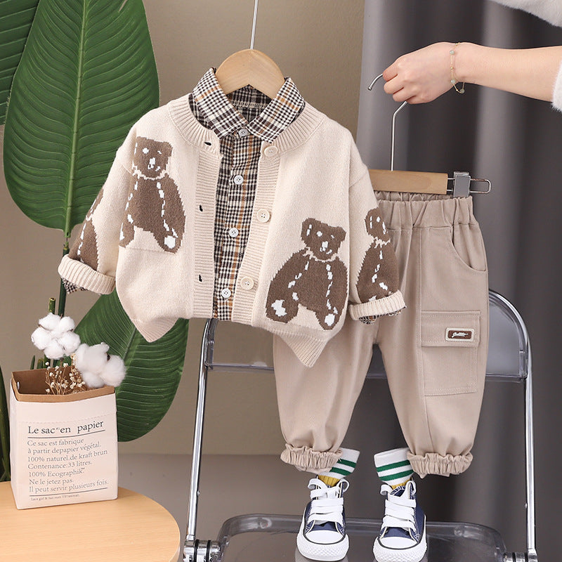 Baby Boys Clothes Sets Spring Autumn Kids Fashion Cotton Knitting Cardigan Shirt Pants 3pcs for Children Boys Sports Suit