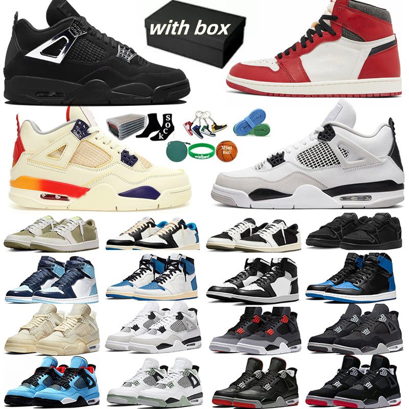 With Box 4 4s Men Women Basketball Shoes 1s Chrome Black Cat Frozen Moments Canvas Military Black White Oreo Dark Mocha Sail Gold Bred Olive Reimagi