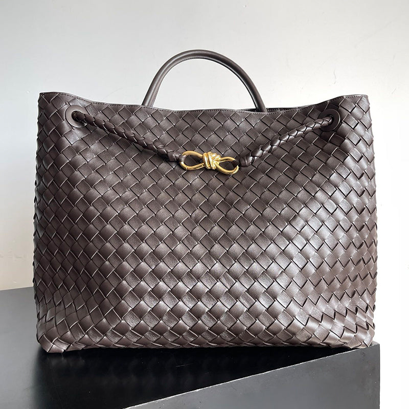 Designer Bag Knitting Woven Top handle bag Large Brown Suede Tote Handbag Crocodile leather with signature knot detail and sliding cross-body strap