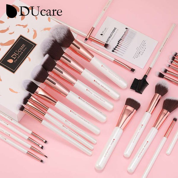 Ducare Pearl White Makeup Brushes Set 27Pcs Cosmetic Powder Eyeshadow Foundation Blush Kabuki Blending Make Up Brush Beauty Tool