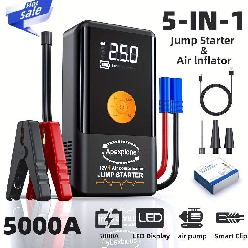 TEMU Portable Car Jump Starter With Air Compressor (150psi), Led Light, Usb Power Bank, Suitable For Cars, Trucks, Suvs, Boats, And Rvs. This