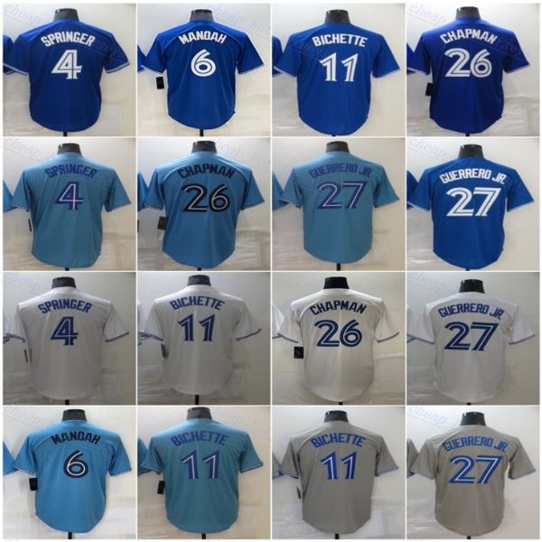 27 Vladimir Guerrero Jr. City Baseball Jersey 11 Bo Bichette 26 Matt Chapman 4 George Springer 6 Alek Manoah Blue White Grey Stitched