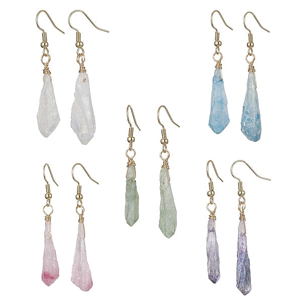 Boucles d'oreilles pendantes en cristal de quartz naturel teint