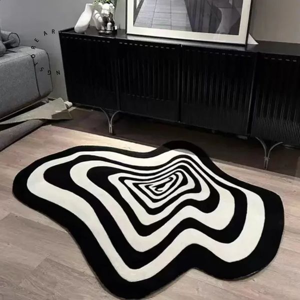 Creative Irregular Rug Living Room Carpet Black White Geometry Home Decoration Floor Mat Bedroom Area Rugs Entrance Doormat 241216