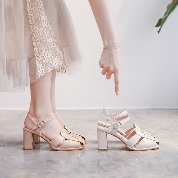 Roman Baotou Sandals Womens Knitted Hollow Popular Summer New Style Fairy Style High Heel Ladies Fashion Shoes for Women Slippers A033