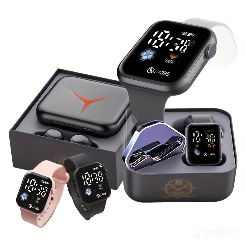 TEMU 2025 Best Gift, [1 Durable Bluetooth Headset 1smartwatch Combo] Sports Running Bluetooth Headset With Led Display Charging Case, Long For Sports