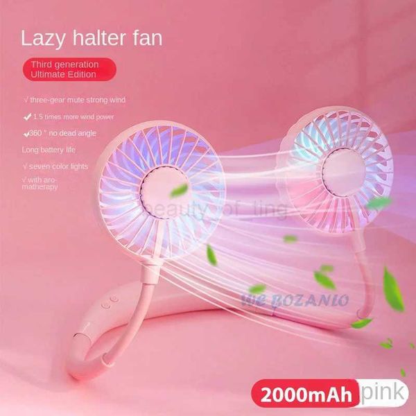 Portable Hanging Neck Fans USB Rechargeable Leafless Mini Air Cooling Fan Air Conditioner Wearable Neckband FansCL240712