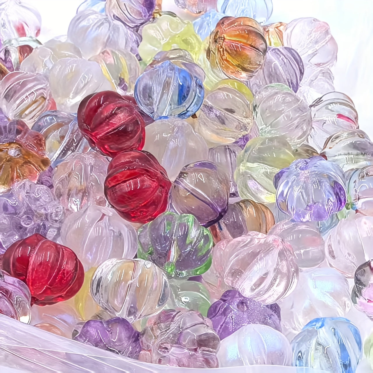 TEMU 30pcs Handcrafted Glass Beads, Multi-colored Pumpkin-shaped Loose Beads With Straight Holes, Ideal For Making - Necklaces, Bracelets, Earrings,