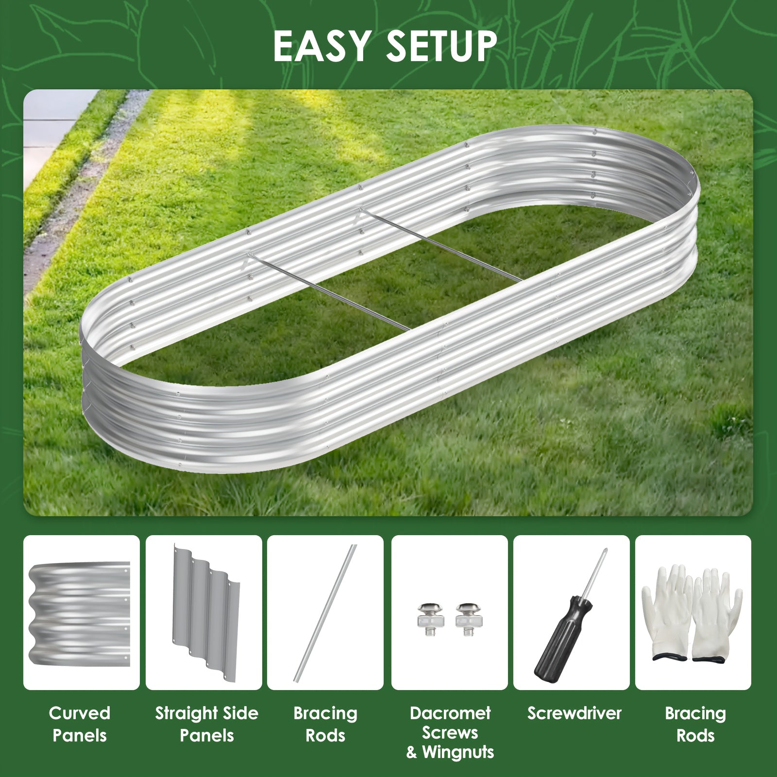 TEMU 2pcs 8×3×1ft Galvanized Elevated Garden Bed Kit - Oval Large Metal Planter For Outdoor Vegetable Gardening, Durable Metal Structure For Growing