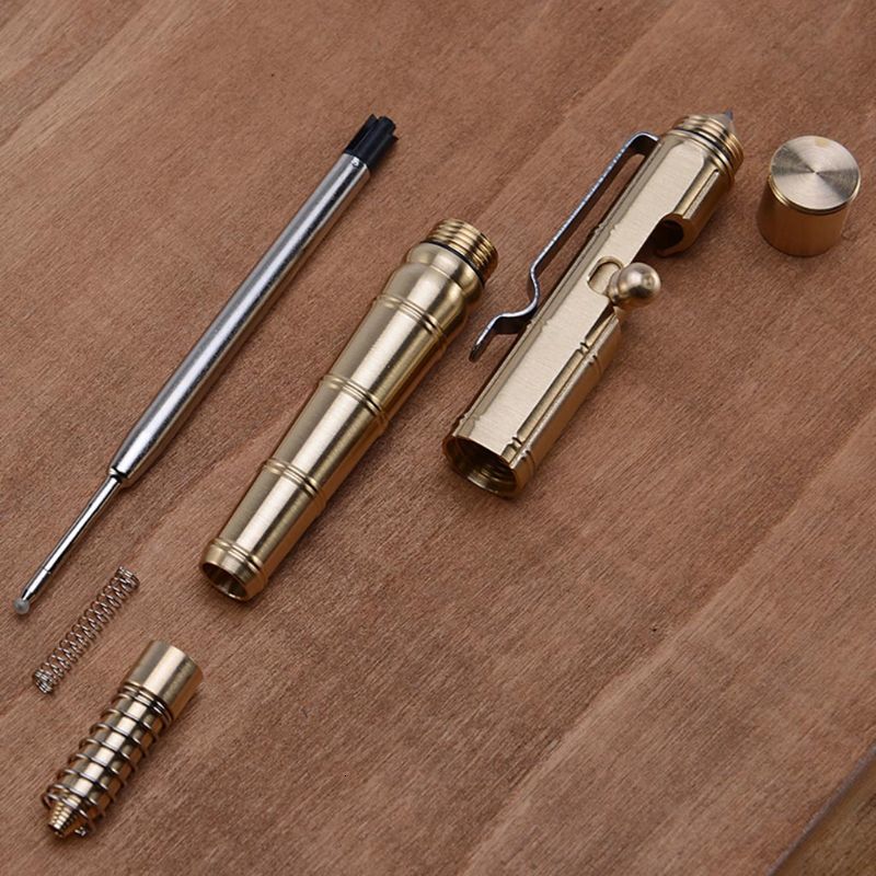 Ballpoint Pens Handmade Brass Gel Pen Retro Bamboo Node Bolt Type Pen Military Bolt Pen Smooth Writing Gel Ink Pens Metallic Edc Pen W3JD 230621