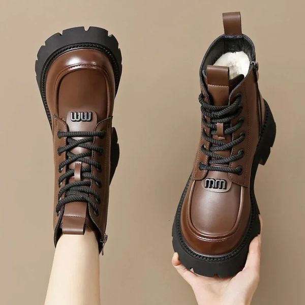 Warm Snow Boots for Women Winter Womens Shoes Round Toe y Heel Genuine Leather High Woman Short 250114