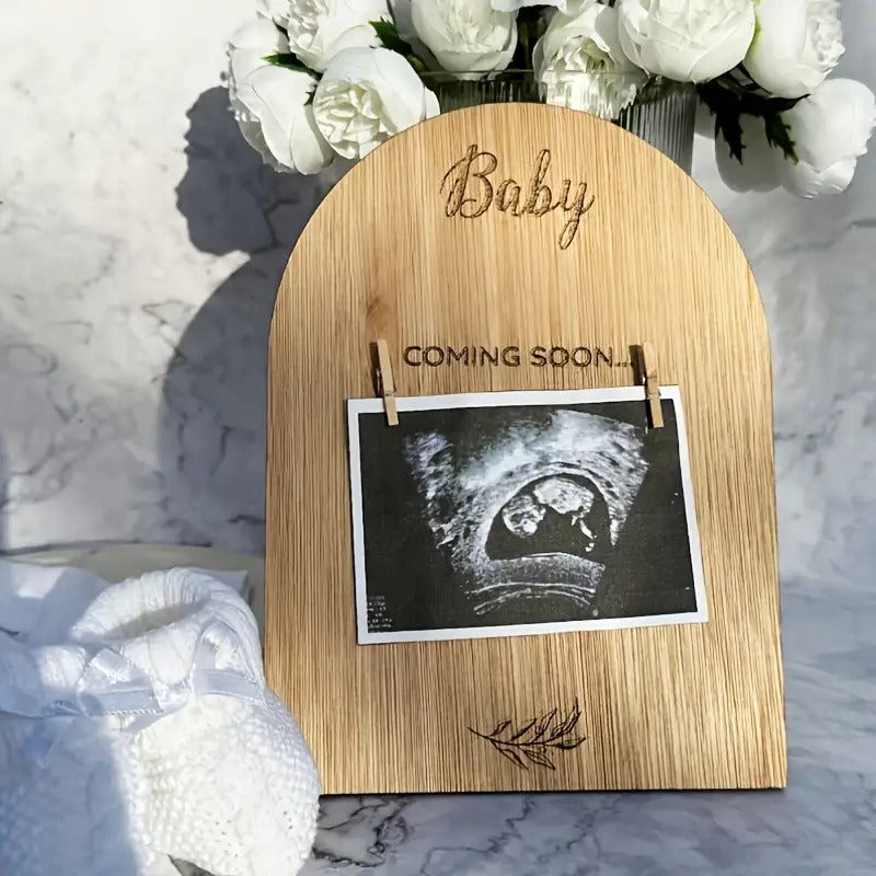 TEMU Wooden Pregnancy Announcement Sign - " On The Way" With Ultrasound Photo Frame, Handcrafted Wood Grain Design, The Joy Of An , 2d Flat, Family