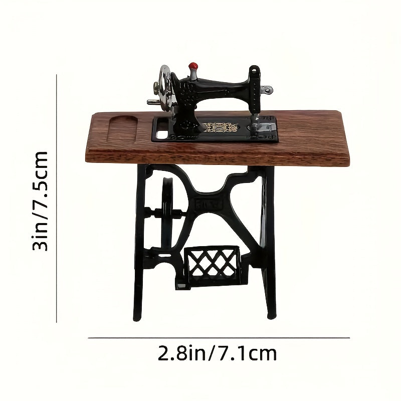 TEMU 1:12 Scale Vintage Sewing Machine Dollhouse Accessory - With Realistic Wooden Base & Metallic Frame, For Vintage-themed Dollhouse, Craft
