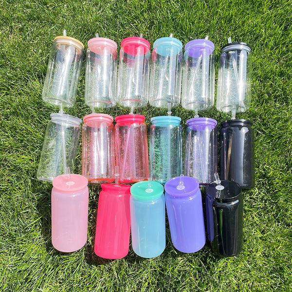 Free Cold BPA Drink 16oz Aron Plastic Can with Colorful Pp Lids 5 Colors Mixed Reusable Beer Mug for UV DTF Wraps Ready to Ship 50pcs-case 4