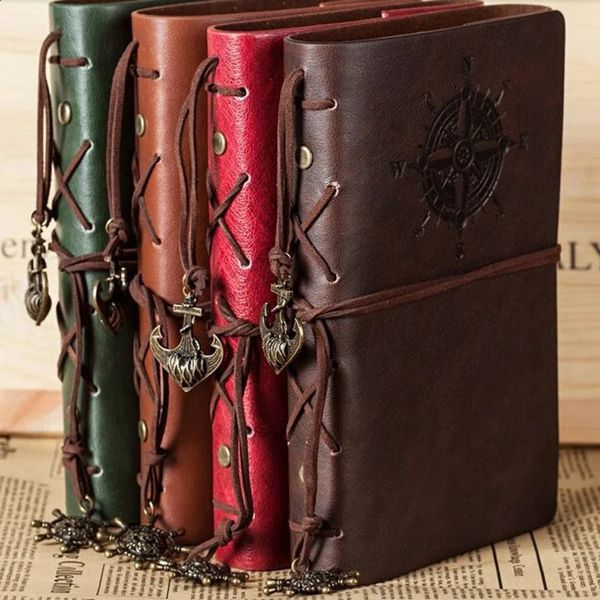 Retro Spiral Notebook Diary Notepad Vintage Pirate Anchors PU Leather Note Book Replaceable Stationery Gift Traveler Journal 241223