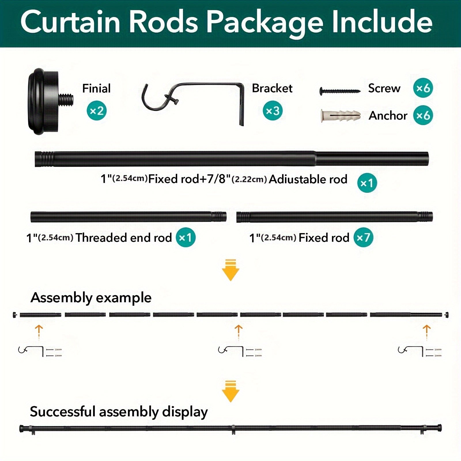 TEMU Heavy Duty Curtain Rods, Rods For Bedroom, Living Room, Patio, Kitchen, Farmhouse, Adjustable Curtain Rods