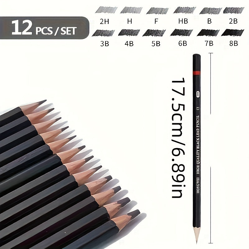 TEMU 12 Precision Drawing Pencils Set - Professional Sketching And Drawing Pencils In 2h-8b Hardness Range For Artists, Students And Hobbyists