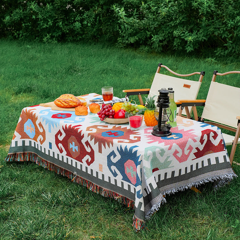 W196 Cotton and linen picnic mat outdoor camping blanket tablecloth moisture-proof floor mat
