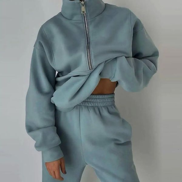 1 Set Women Tracksuit Set Solid Color Comfortable Womens Two Piece Set for Autumn Winter Sports Casual Wear 250208