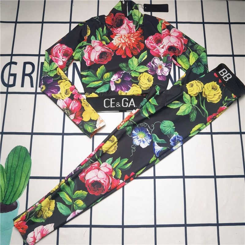 womens tracksuit quick-drying breathable yoga clothing designer women sportswear printed long-sleeved top trousers two-piece summer sports suit