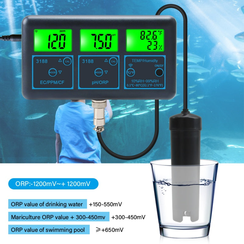WiFi PH Meter Temp TDS(ppm) EC ORP Water Tester Tuya APP Smart Monitor Digital Analyzer for Aquariums Hydroponics Swimming Pool
