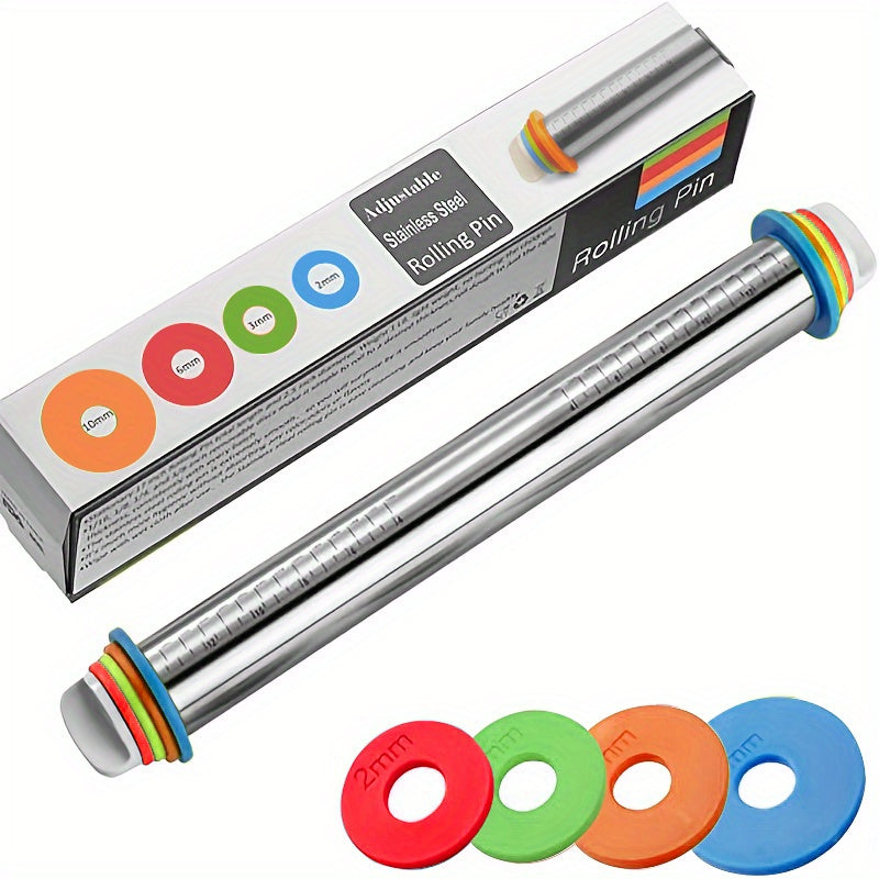 TEMU 1pc, Thickness Rings Adjustable Rolling Pin, Suitable For Baking, Pasta, Pizza, Pie, , Kitchen Tools