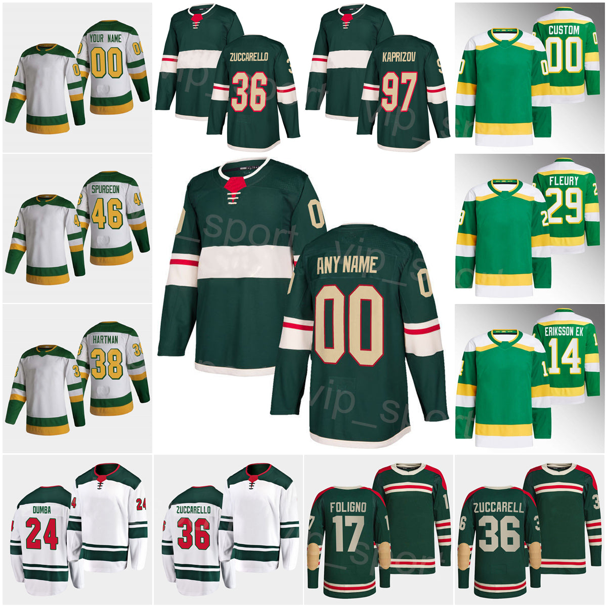 Men Kids Women Hockey Reverse Retro 14 Joel Eriksson Ek Jersey 36 Mats Zuccarello 24 Matt Dumba 97 Kirill Kaprizov 46 Jared Spurgeon 17 Marcus Folig