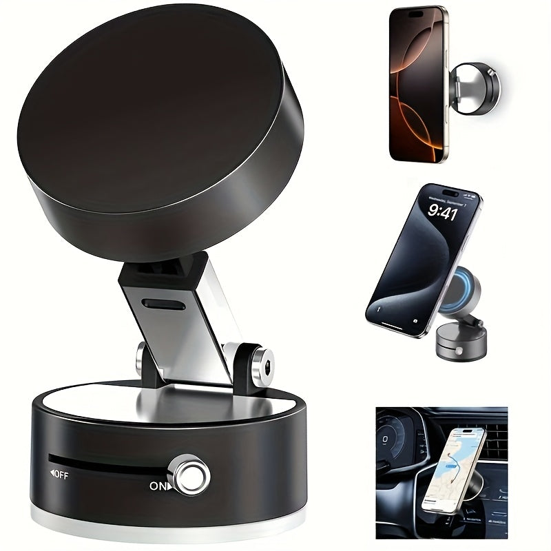 TEMU Heavy-duty Magnetic Phone Holder With Vacuum Suction Cup Base & Adjustable Arm - Car, Desk, Bathroom, Mirror Mount - Foldable Metal Stand For