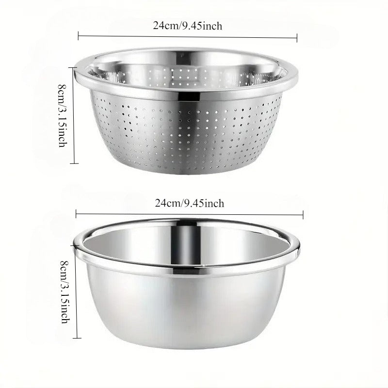 TEMU 2pcs Stainless Steel Micro- Bowl Set – Colander & Mixing Basin For Washing Veggies, Fruits, Rice & Draining Pasta | Extra-thick Large Capacity,