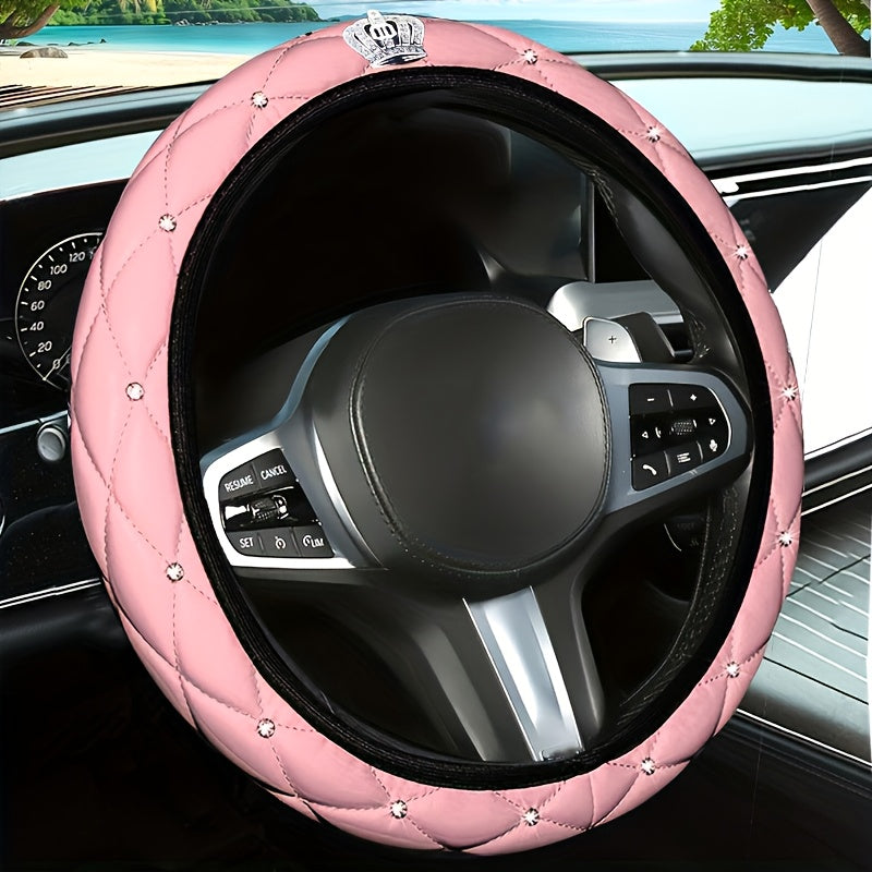 TEMU Luxury Shiny Steering Wheel Cover - Non-slip Grip, Ergonomic Fit, , Use For Cars & Trucks, Sleek Car Interior Upgrade, Durable Car Accessory