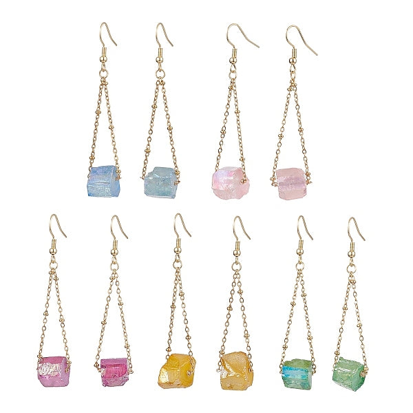 Boucles d'oreilles pendantes en acier inoxydable 304 avec perles de quartz naturel électrolytiques