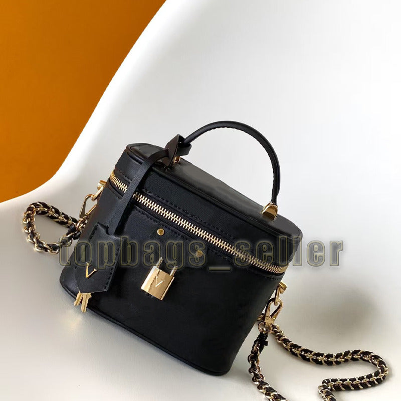Cosmetic Bag Women Toiletry Bag Luxury Embossed Old Flower Handbag Fashion Women Leather Crossbody Bag Black Shoulder Bag