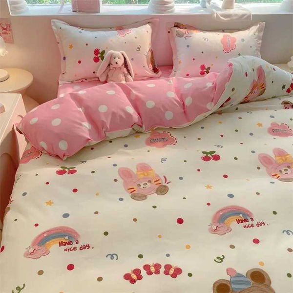 Cute Cartoon Bedding Set 2024 New Duvet Cover No Filler Flat Sheet Pillowcase Girl Boys Single Double Size Bed LinensC241019