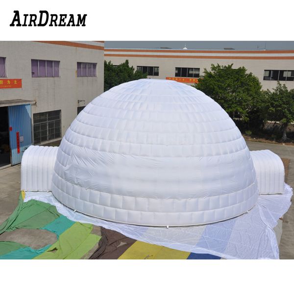 wholesale Customized white 10mD (33ft) With blower giant air inflatable igloo dome tent LED lighting with 2 doors for big party events
