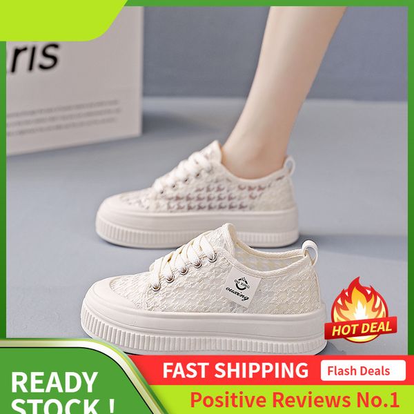 Ddmysports White Female Students Korean Version New Summer Breathable Mesh Versatile Canvas For Women Board Shoes Outdoor Shoes
