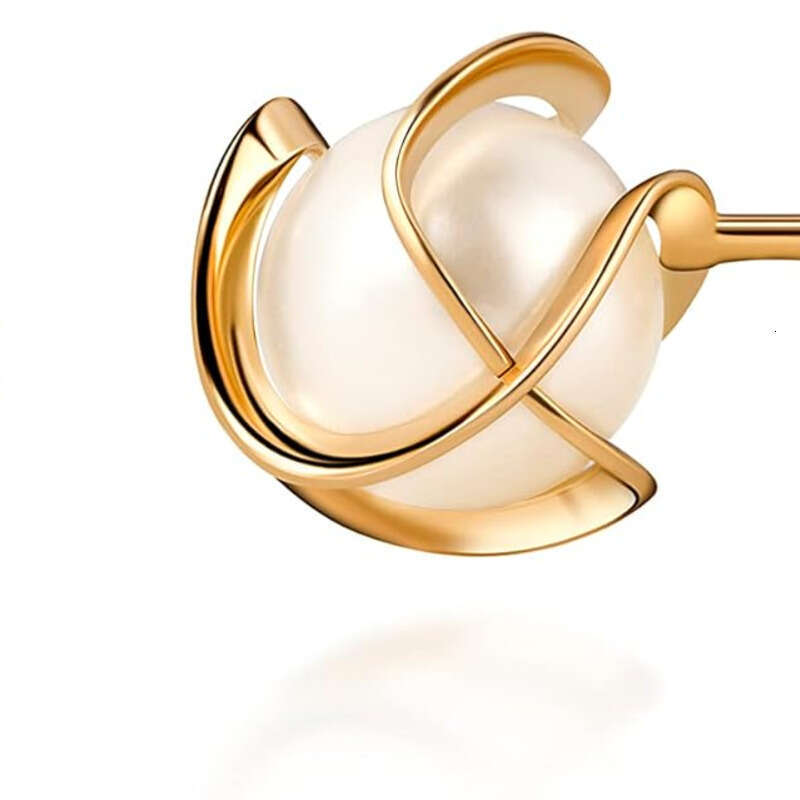 Gold cage style pearl earrings, 6MM - Made in Brazil, gold plated brass, artificial pearls