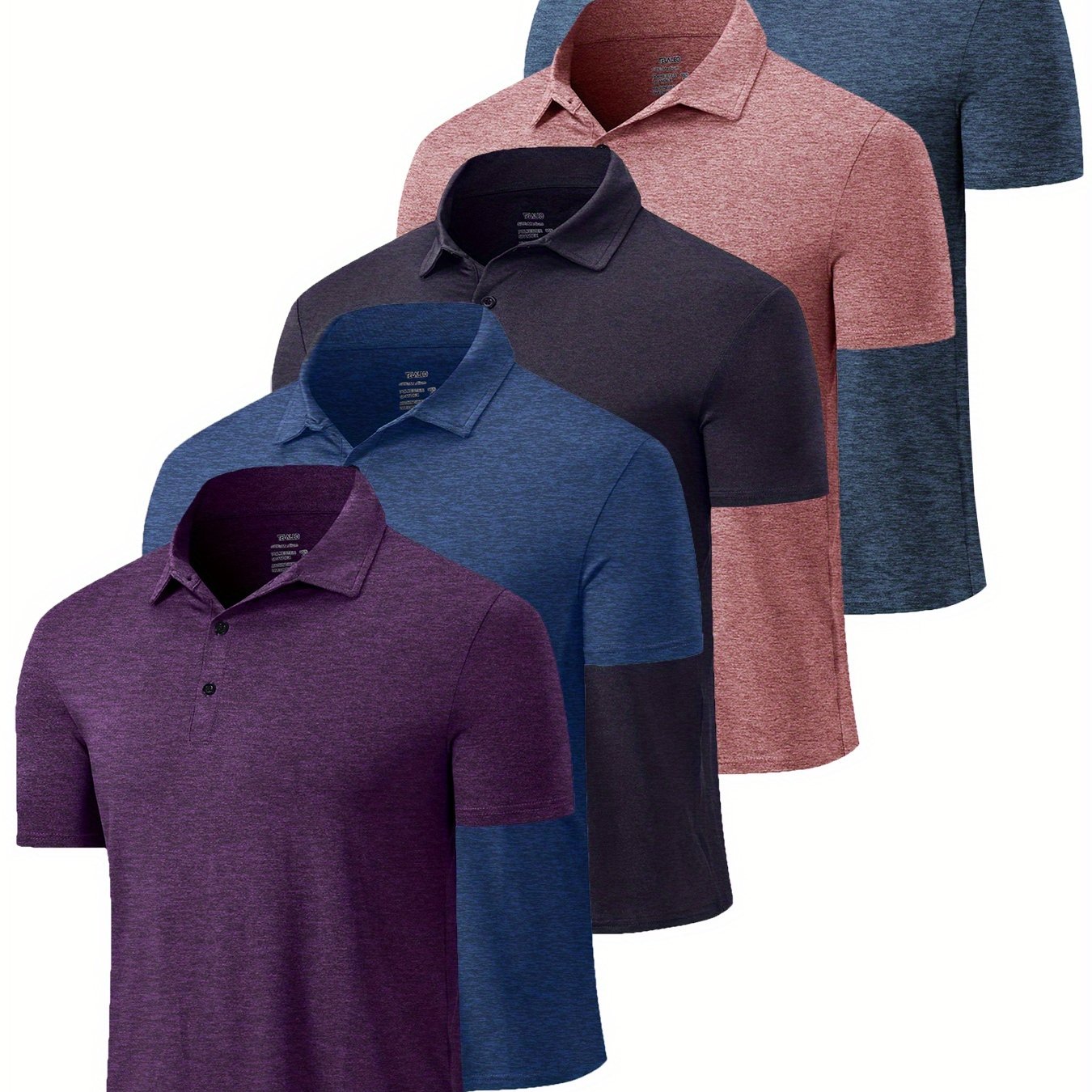 TEMU [5-pack Quick-dry Golf T-shirts] Telaleo 5-pack Men's Lapel Shirt: Sun Protection, Quick-dry & Anti-wrinkle For Golf, Office & Casual Wear |