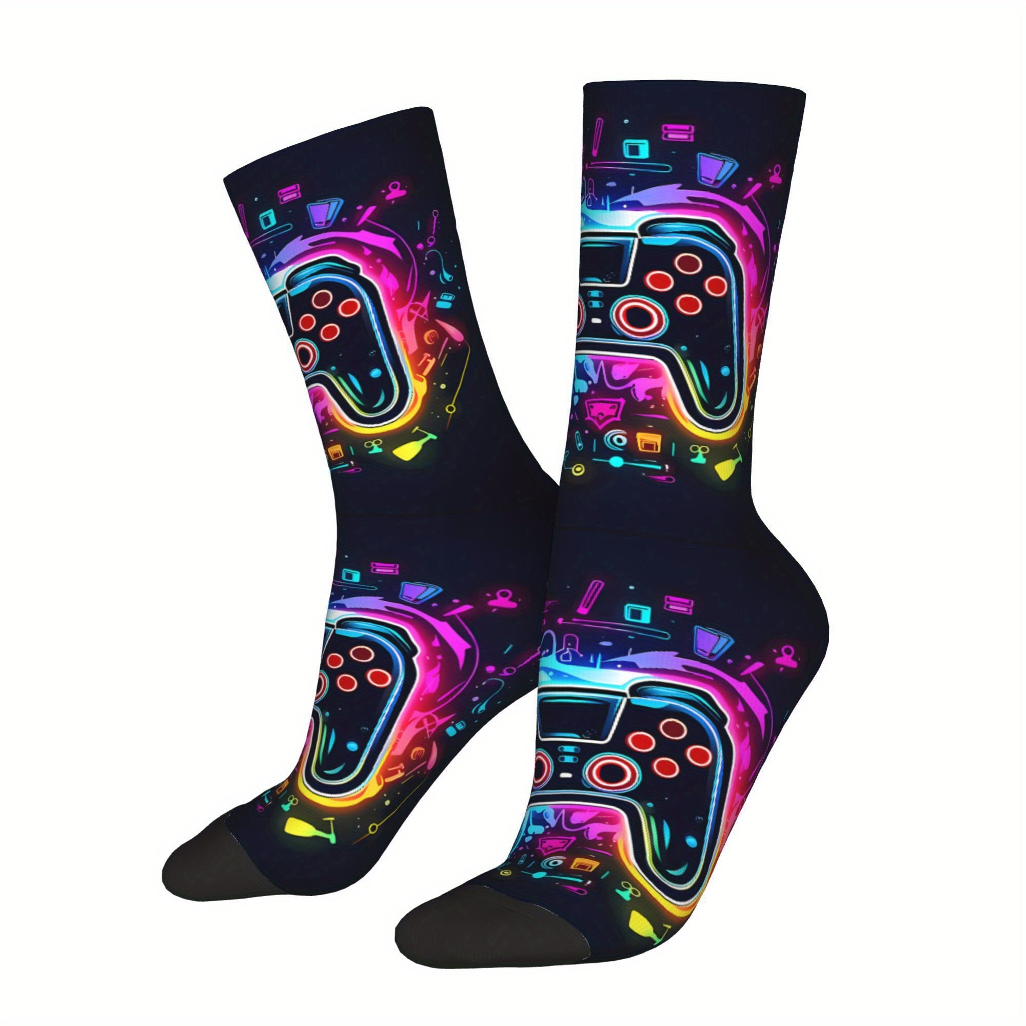 TEMU Game Console Controller Sock Printed For Man Polyester, Gaming Socks, Unique Socks, Fullbody Print, Breathable Fabric, Durable Socks, Themed