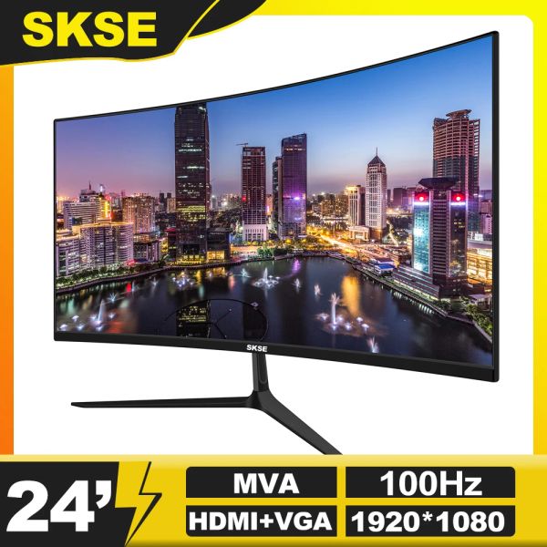 SKSE 24 Inch Monitor LCD 100HZ Display Curved Screen Computer MVA Monitor PC HD Gaming Display VGA HDMI Interface 1920*1080