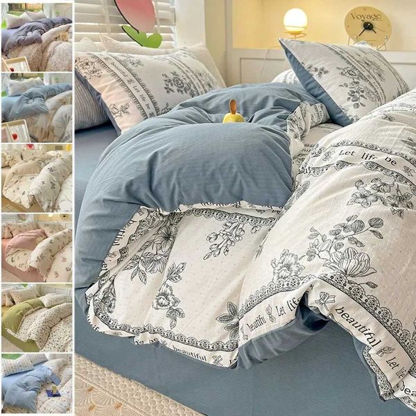 4pcs-set Floral Duvet Cover Set with Sheet 2Pillowcases Soft Skin Friendly No Filling Warm Twin Full Queen Size Home Bedding SetC241218