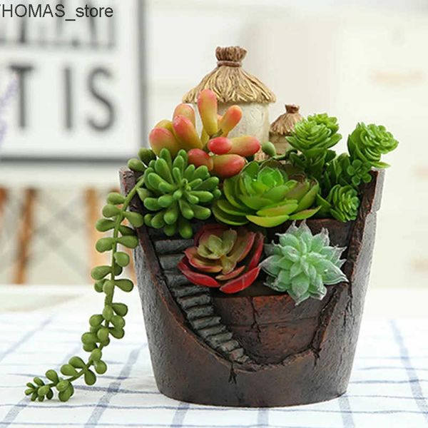 Planters Pots Creative Micro Landscape Succulent Plants Flowerpot Resin Castle Village Design Crafts Ornament Garden Balcony Decor Flower Po
