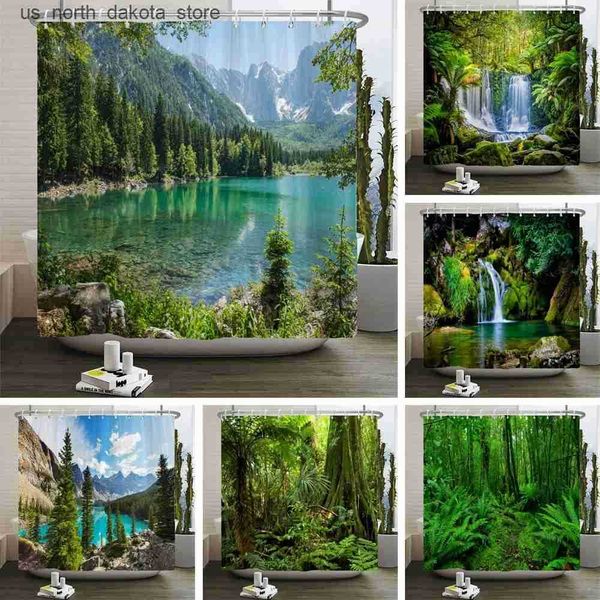 Shower Curtains Forest natural landscape shower curtains 3D printing bathroom curtains polyester washable fabric with hooks home decoration