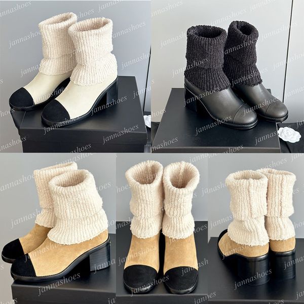 Botas de meias quentes outono Winter Women Shoes Sapatos grossos de malha elástica de tricô de meias quentes saltos de mulher de salto alto