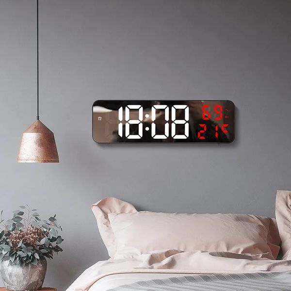 9Inch Large Digital Wall Clock Temperature and Humidity Display Night Mode Table Alarm Clock 12-24H Electronic LED Clock X2501071