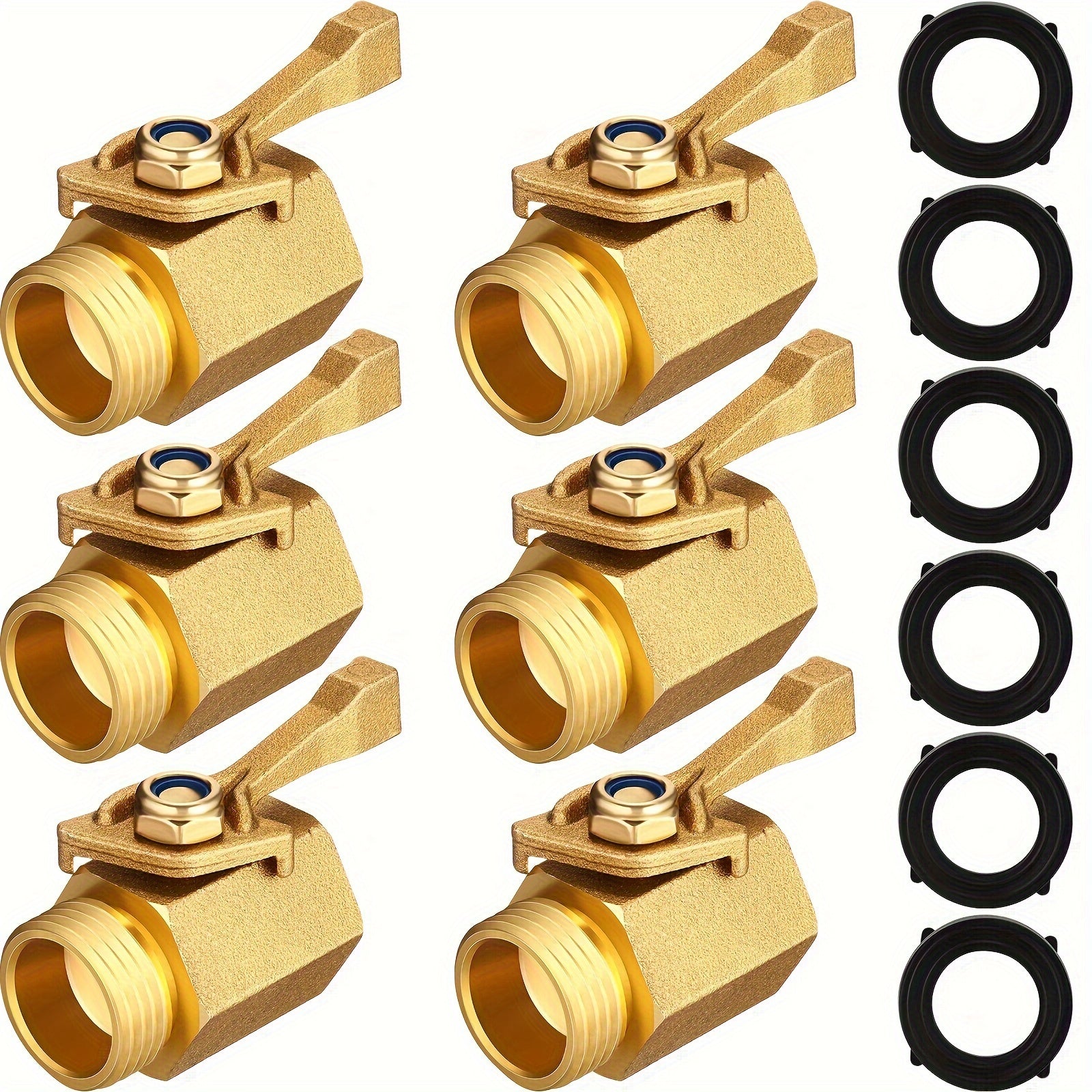 TEMU 6 Pack Heavy Duty Brass Garden Hose Shut Off Valve 3-4 Inch Garden Hose Connector With Hose Washers Solid Brass Water Hose Shut Off Valve