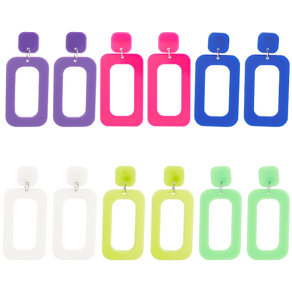 6 paire de boucles d'oreilles pendantes rectangulaires creuses en acrylique de 6 styles