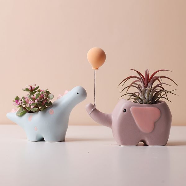Planters Pots Planters Pots Creative Flower Shape Plant Pot Ceramic for Flowers Cartoon Elephant Dinosaur Succulent Cute Home Decor Maceta C