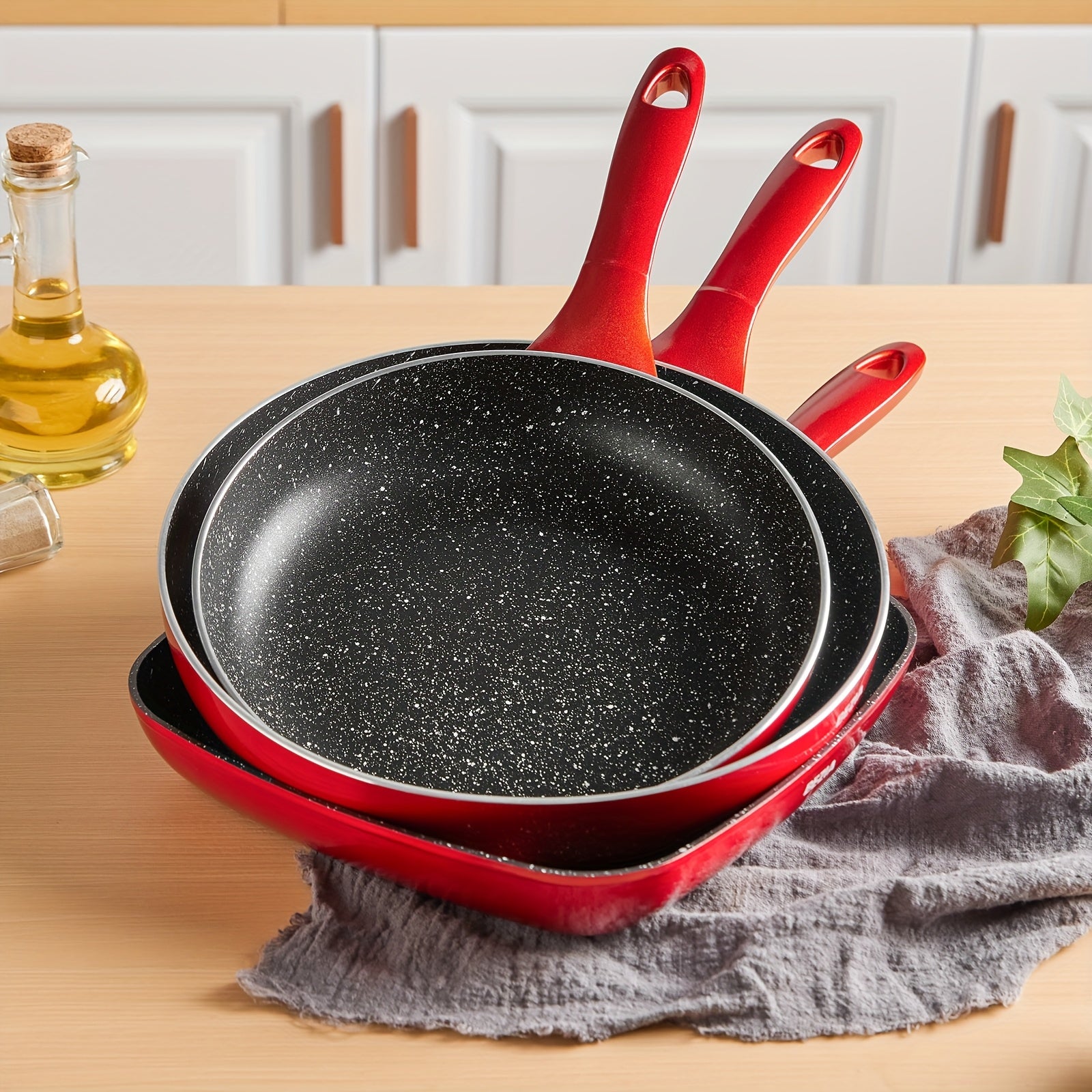 TEMU Nonstick Frying Pans Set 3pcs- 4pcs, Red Induction Cookware Set, Dishwasher Safe Kitchen Cooking Pans With Stay , Red Pan Sets For Cooking, Non