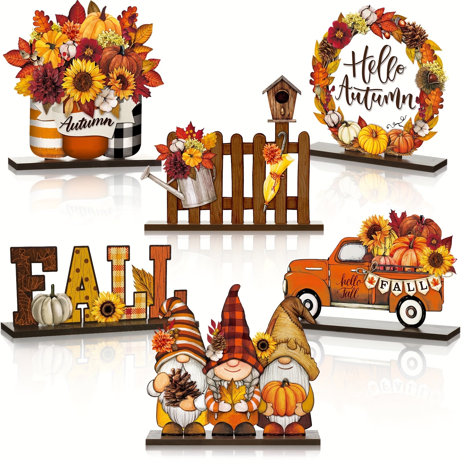 TEMU 6pcs Wooden Table Decorations Wood Tabletop Sign Centerpiece Rustic Decorations For Office Desk Farmhouse Home Kitchen Tiered Tray Decor Shelves